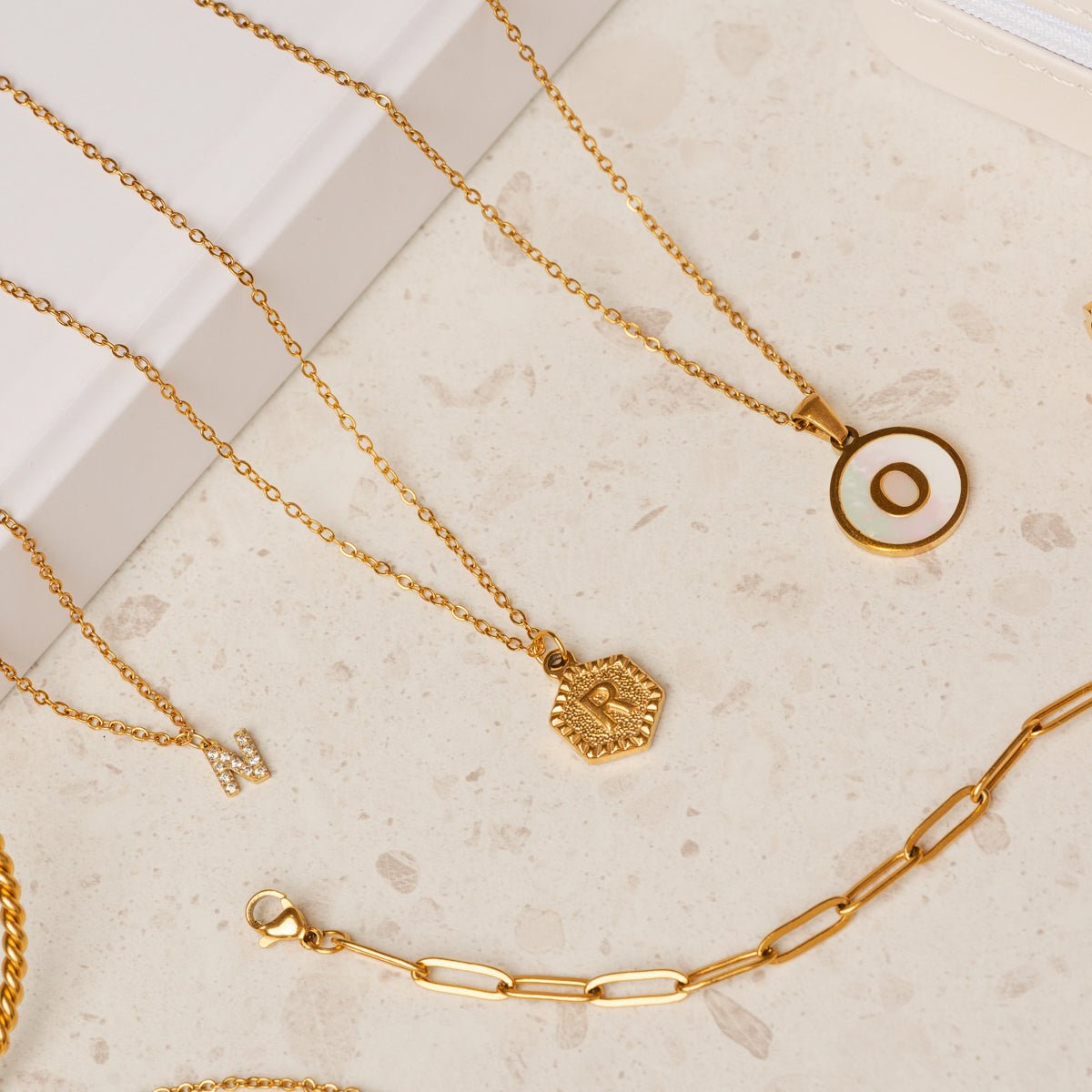 Hex Initial Letter Necklace 18K Gold Plated