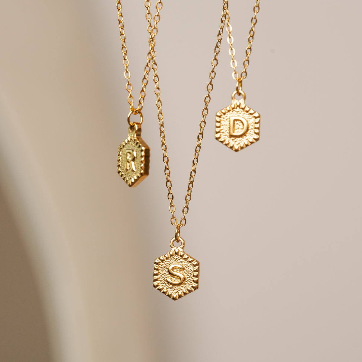 Hex Initial Letter Necklace 18K Gold Plated