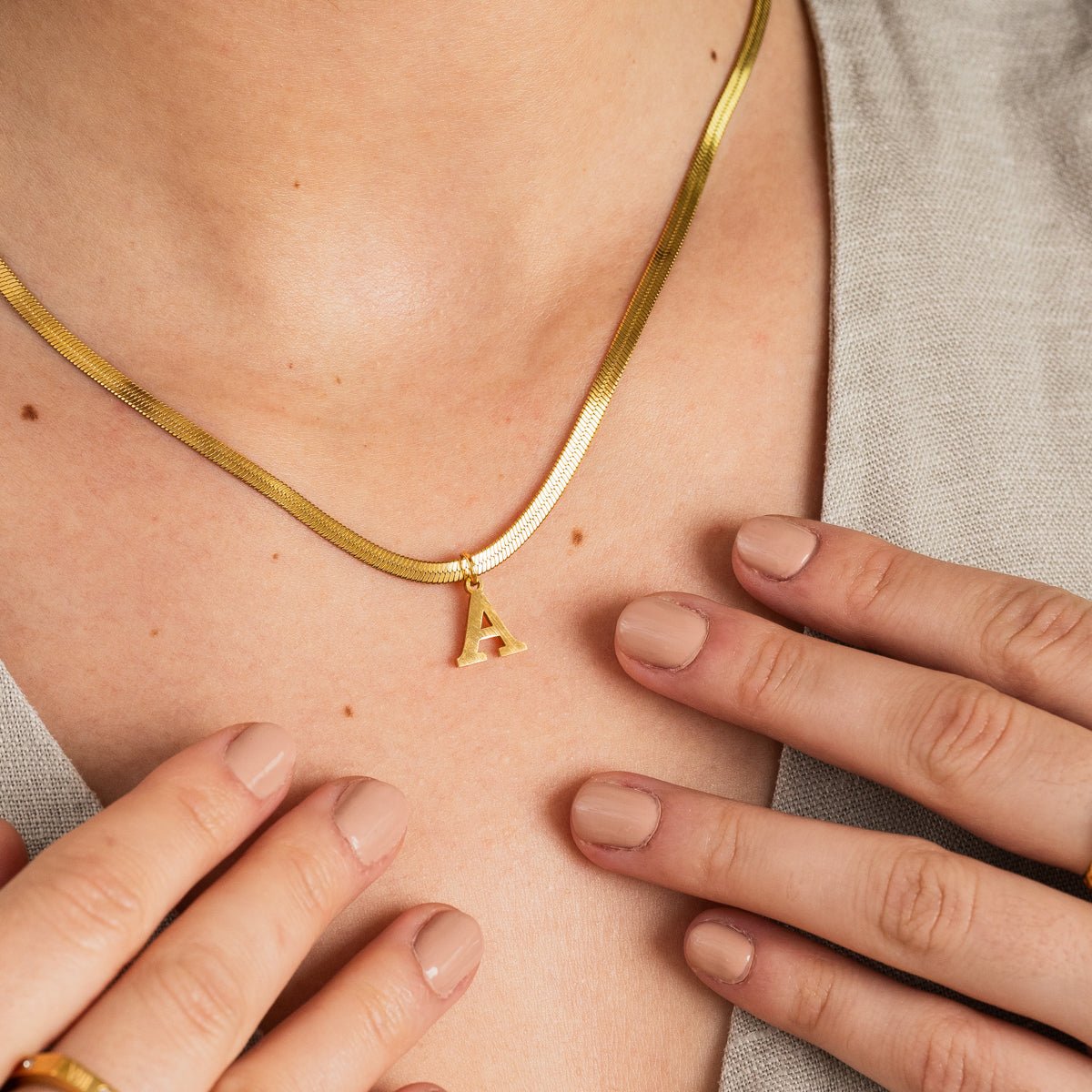 Mesh Initial Letter Necklace 18K Gold Plated