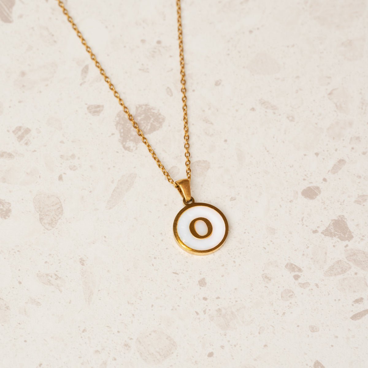 Marble Initial Letter Necklace 18K Gold Plated
