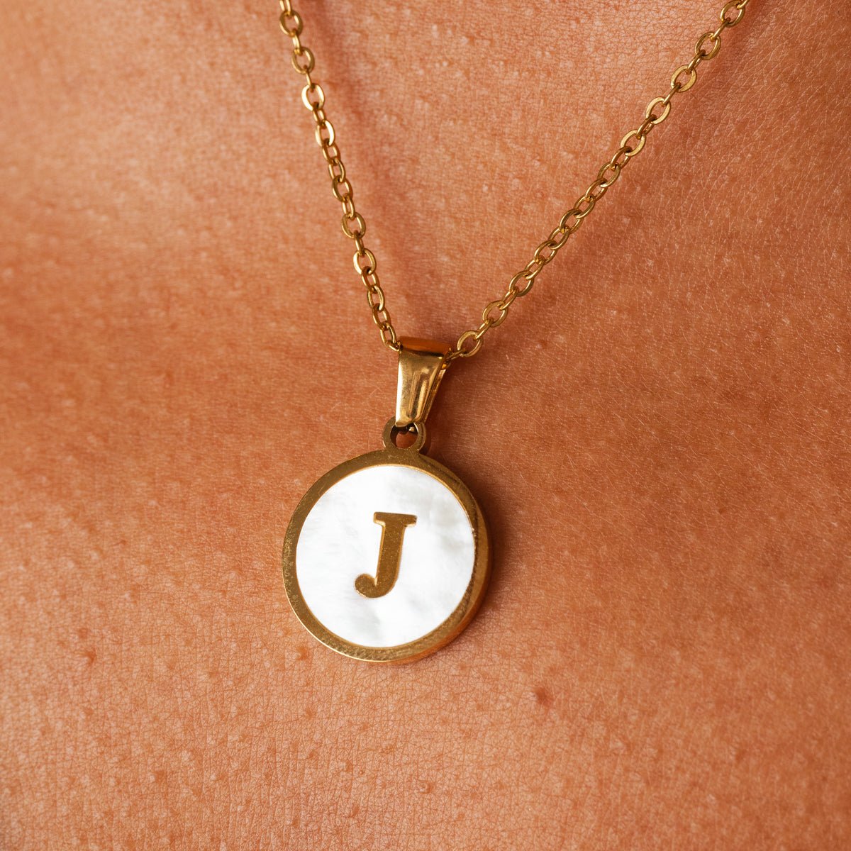 Marble Initial Letter Necklace 18K Gold Plated