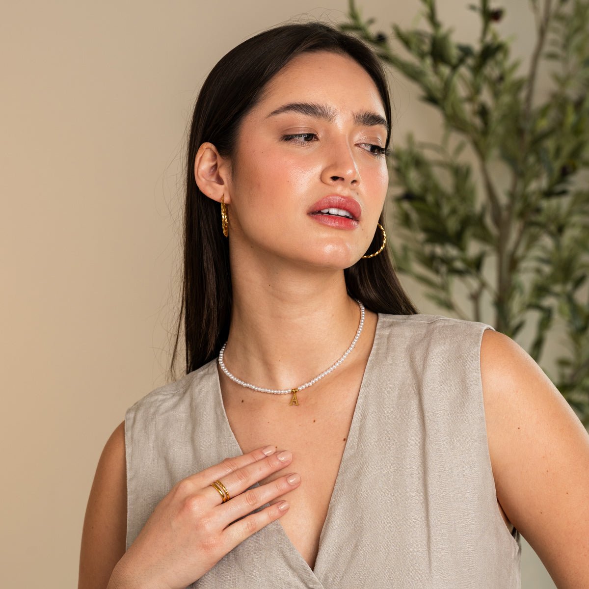 Pearl Initial Letter Necklace 18K Gold Plated
