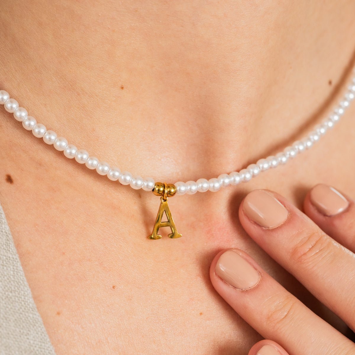 Pearl Initial Letter Necklace 18K Gold Plated