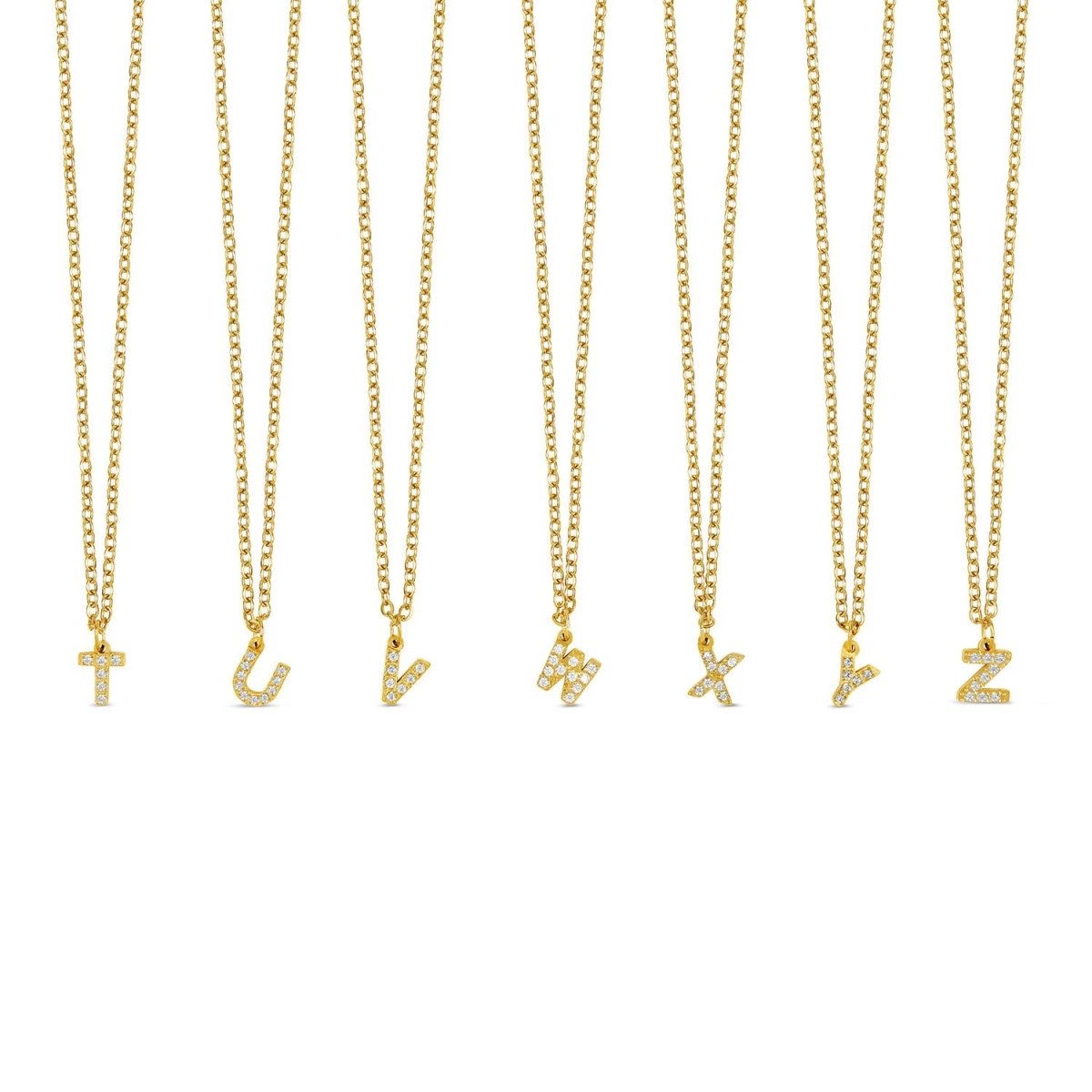 Stone Initial Letter Necklace 18K Gold Plated