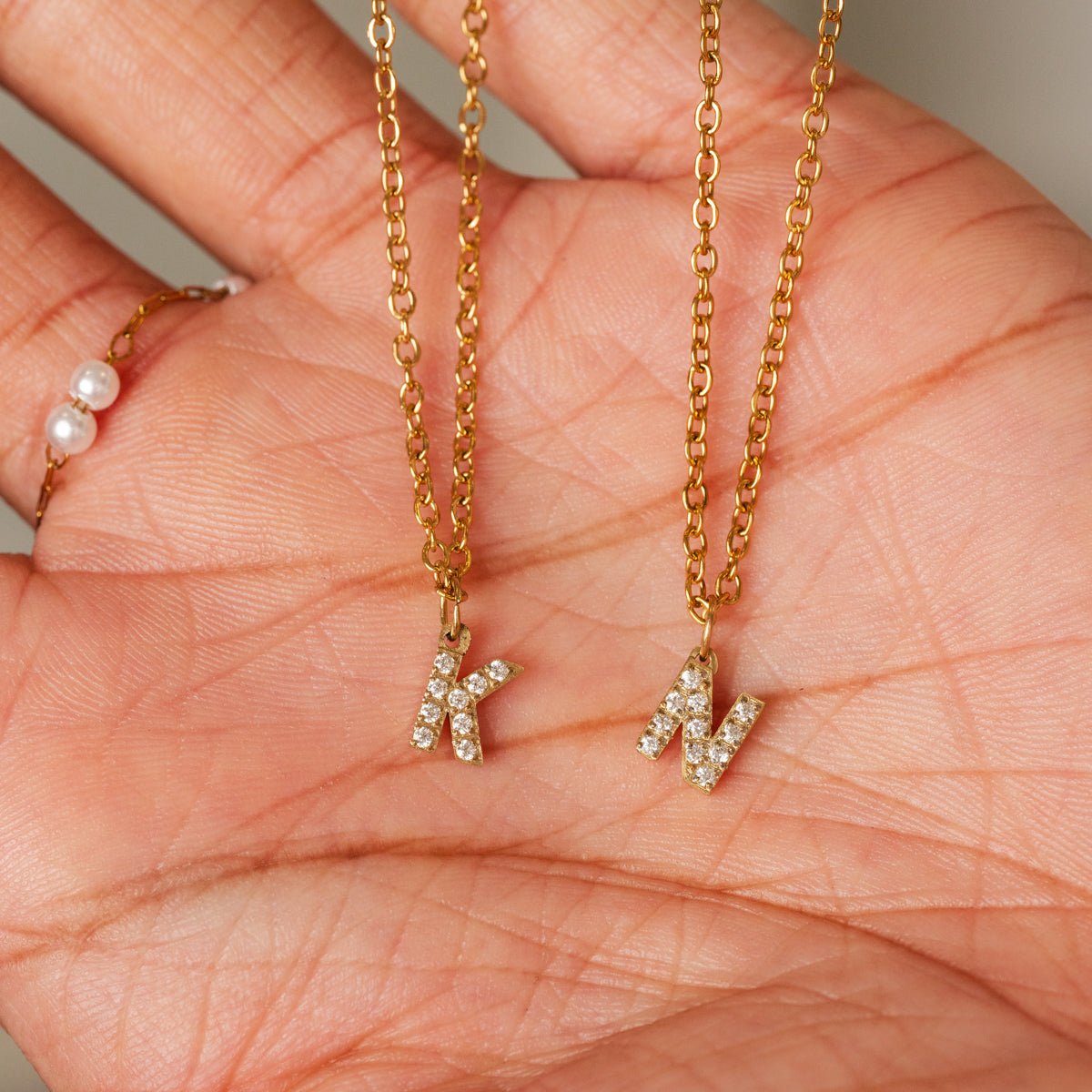 Stone Initial Letter Necklace 18K Gold Plated