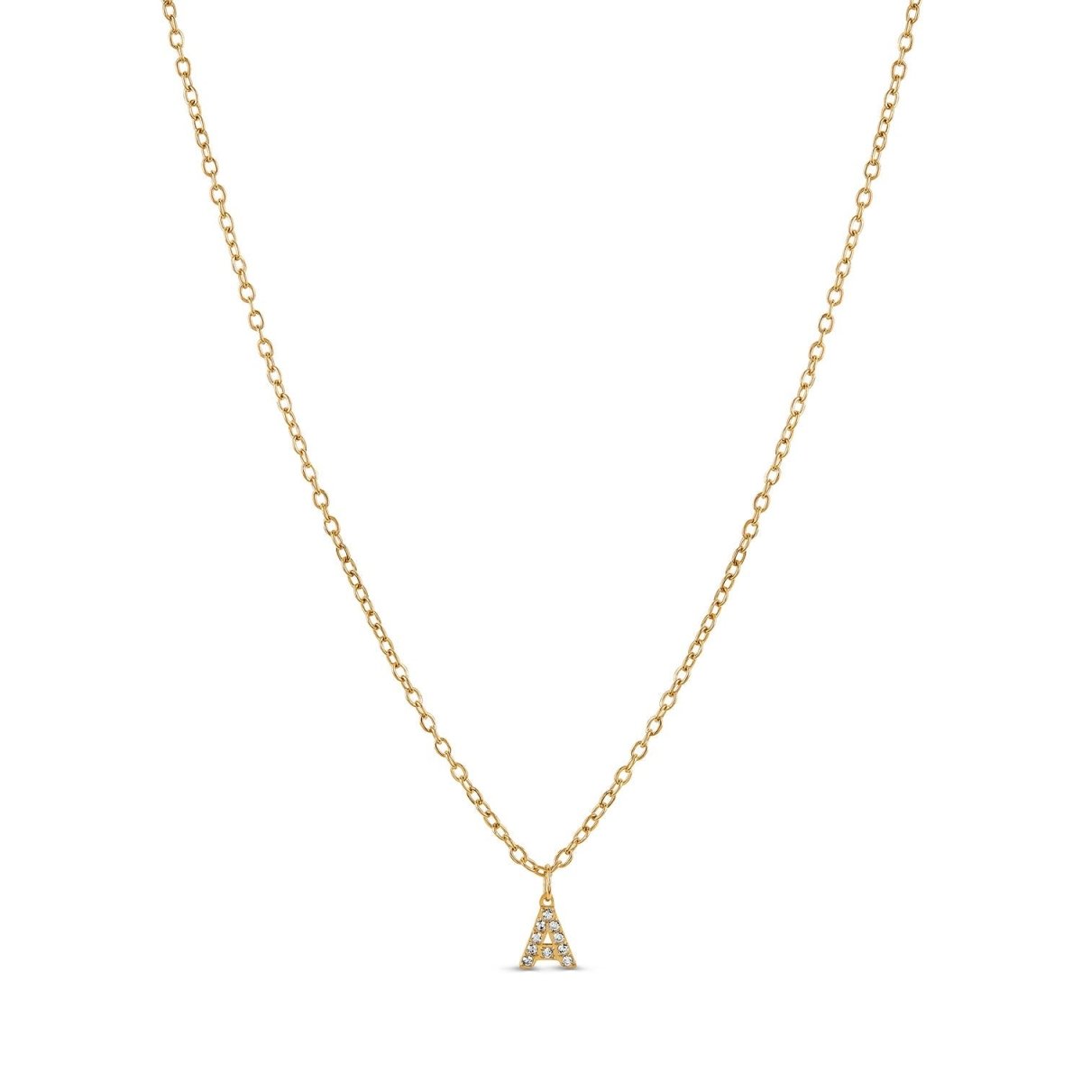 Stone Initial Letter Necklace 18K Gold Plated