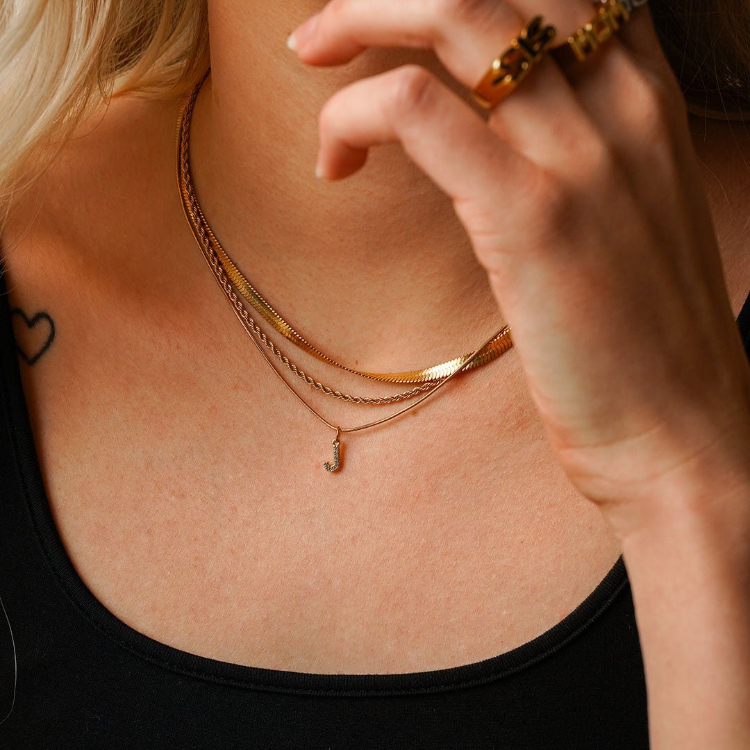 Zirconia Initial Letter Necklace 18K Gold Plated
