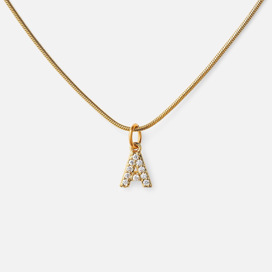 Zirconia Initial Letter Necklace 18K Gold Plated