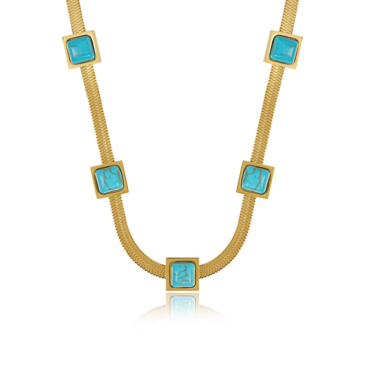 Mesh Necklace with Aqua Stone 18K Gold Plated