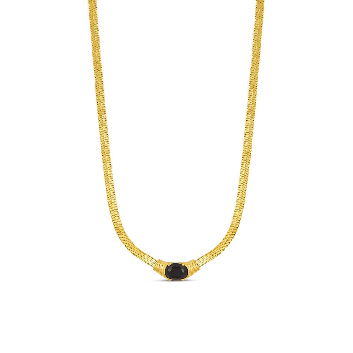 Mesh Necklace with Onyx Stone 18K Gold Plated