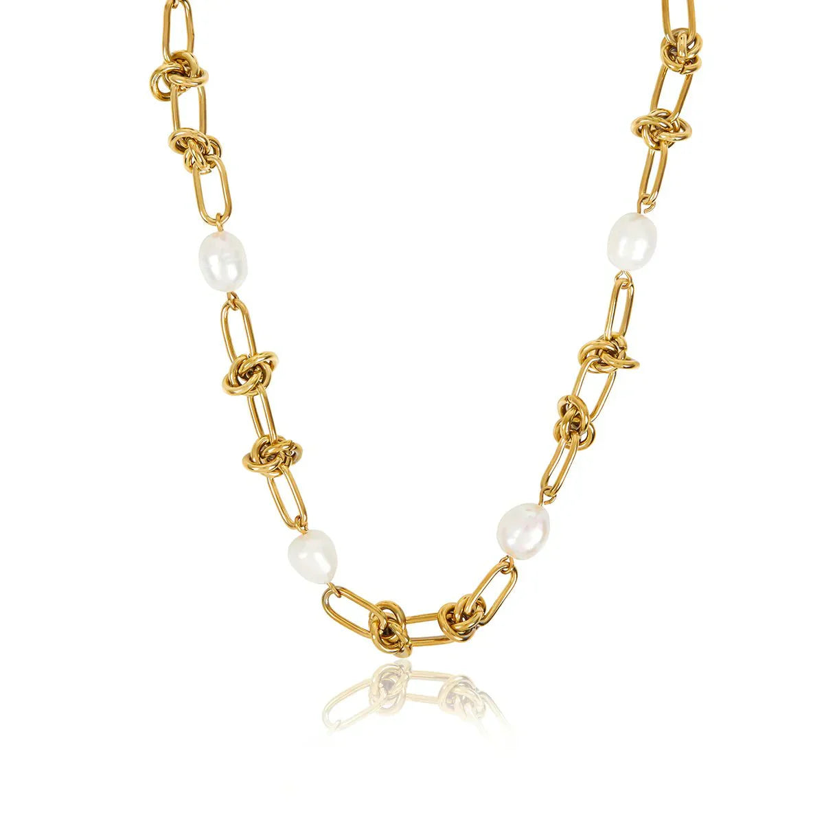 Knot and Pearl Necklace 18K Gold Plated
