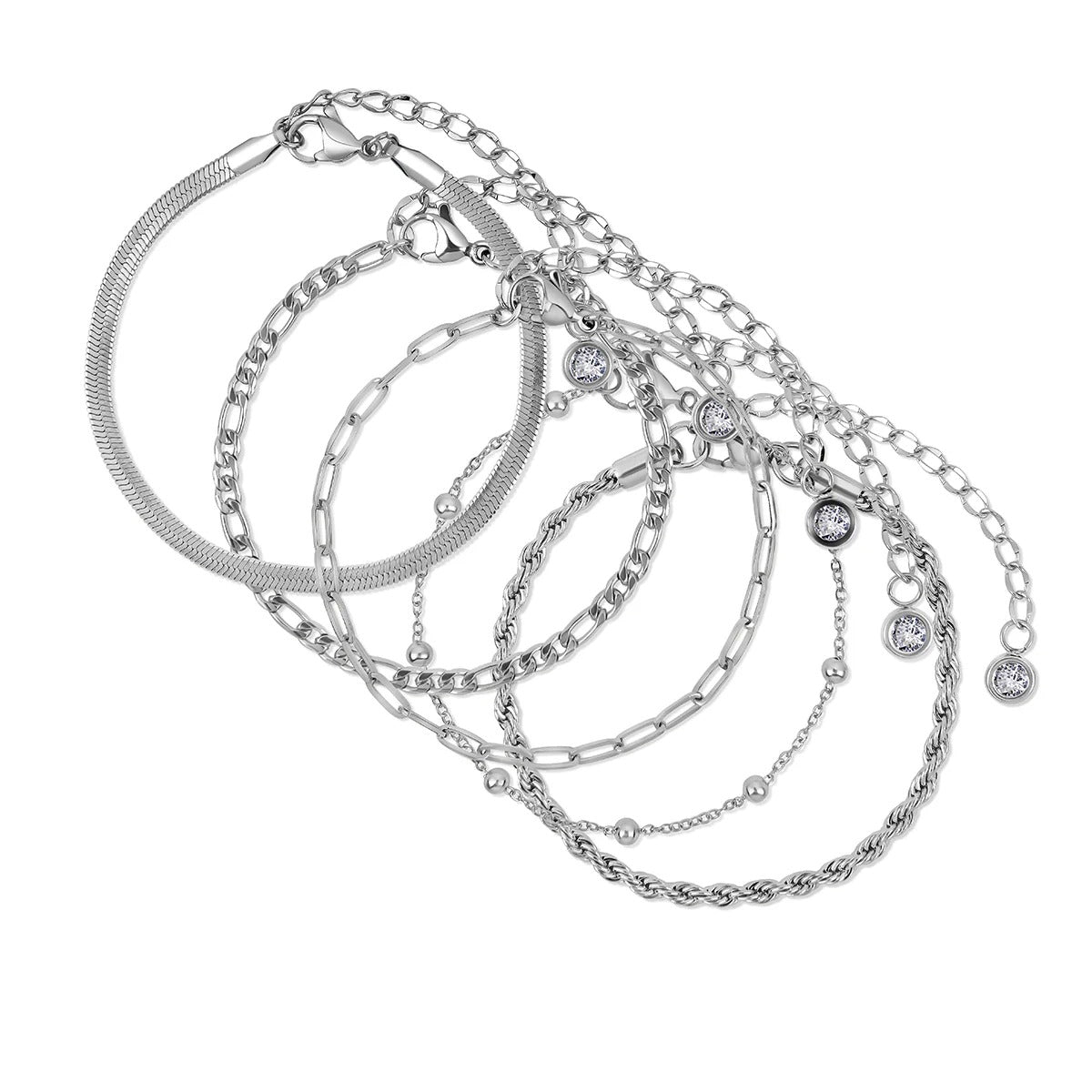 Glamour Zirconia Bracelet Set – Silver