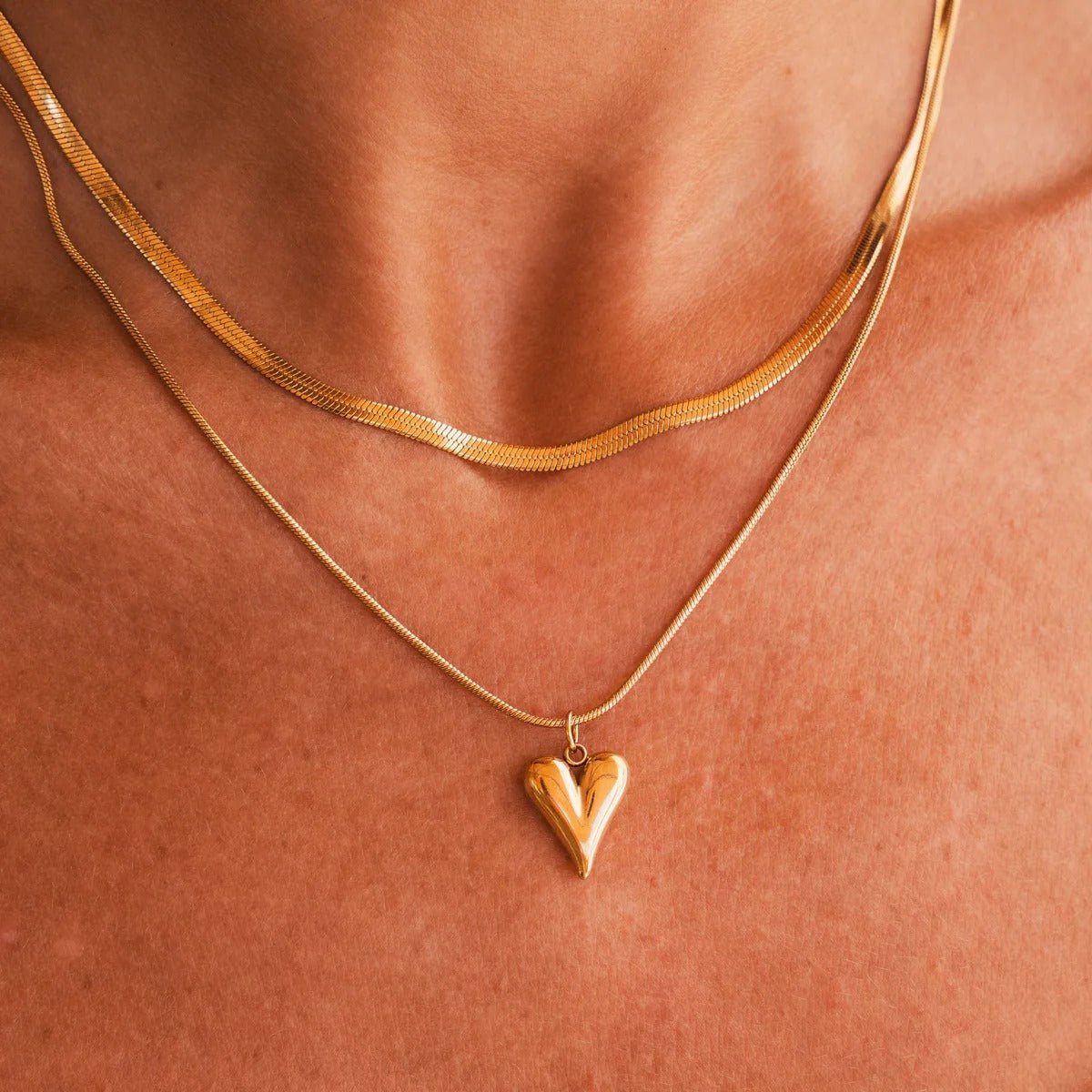 Sculpted Heart Necklace Set 18K Gold Plated