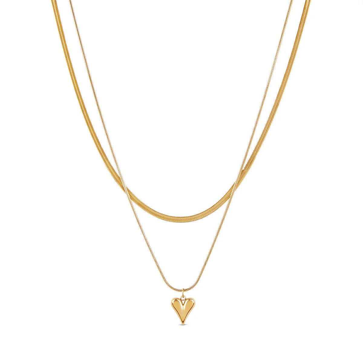 Sculpted Heart Necklace Set 18K Gold Plated