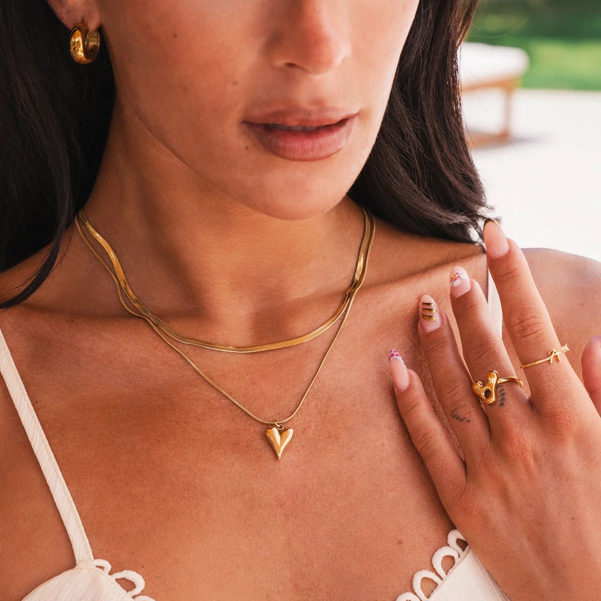 Sculpted Heart Necklace Set 18K Gold Plated