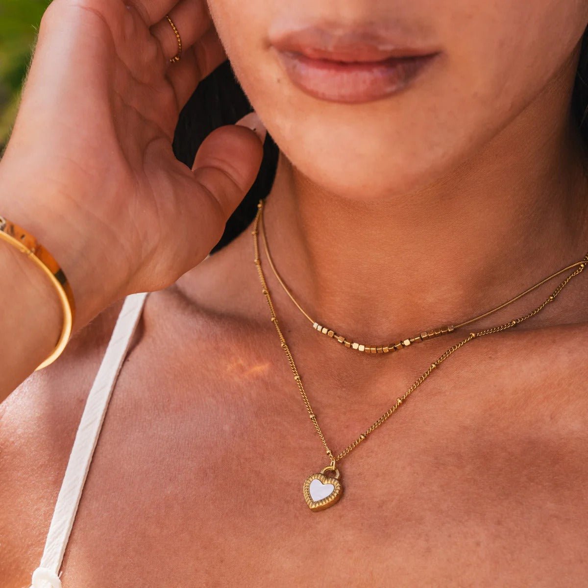 Marbled Heart Necklace Set 18K Gold Plated