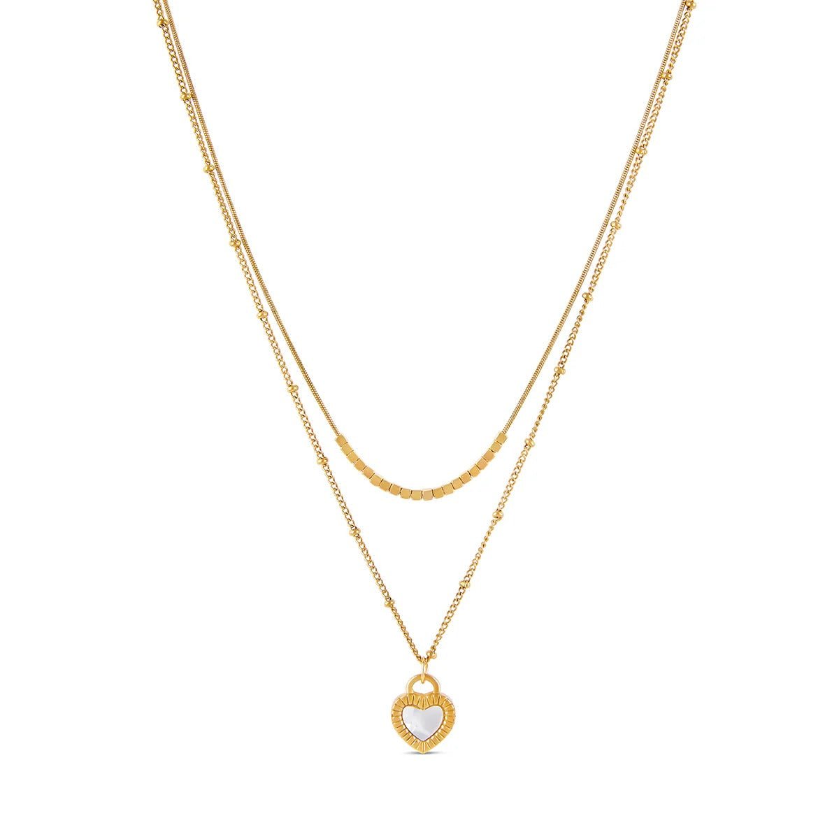 Marbled Heart Necklace Set 18K Gold Plated