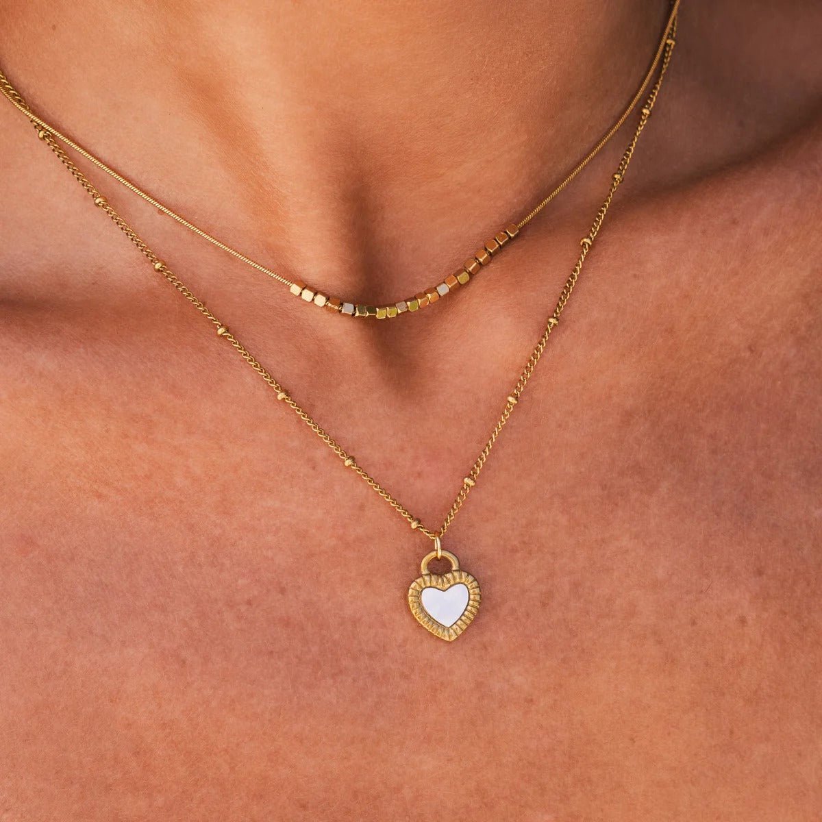 Marbled Heart Necklace Set 18K Gold Plated
