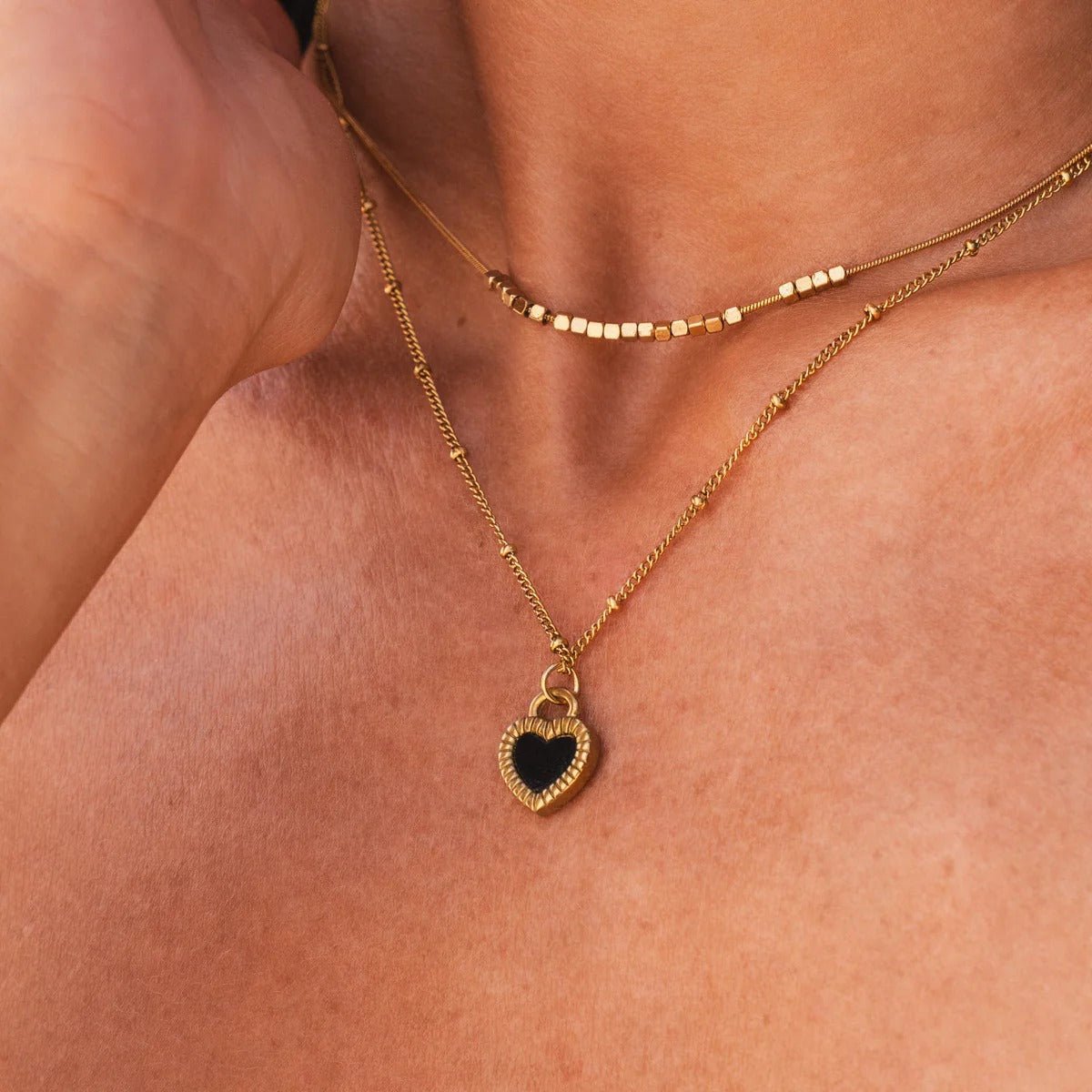 Marbled Heart Necklace Set 18K Gold Plated