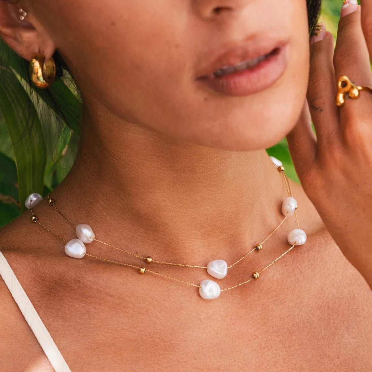 Irregular Pearl Necklace Set 18K Gold Plated