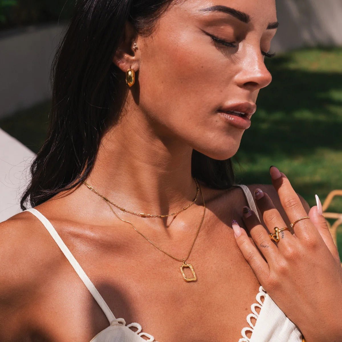 Abstract Pendant Necklace Set 18K Gold Plated