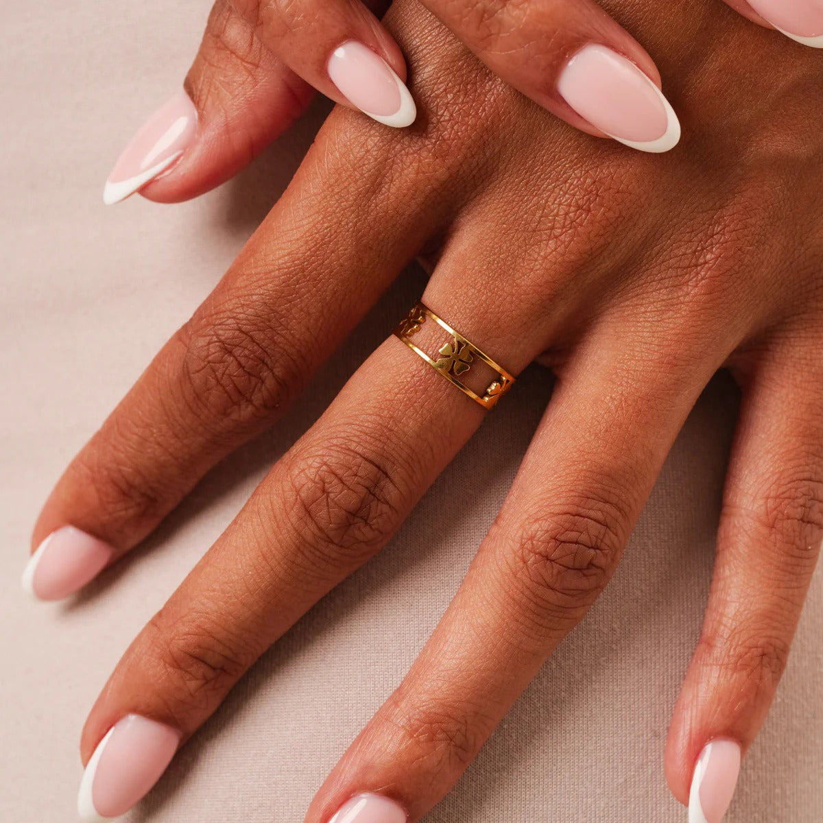Openwork Clover Adjustable Ring 18K Gold Plated