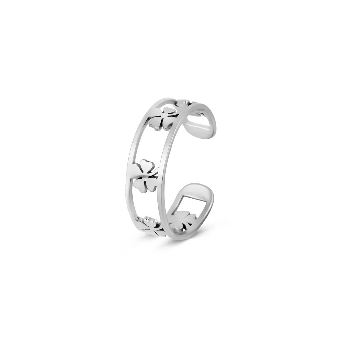 Openwork Clover Adjustable Ring – Silver