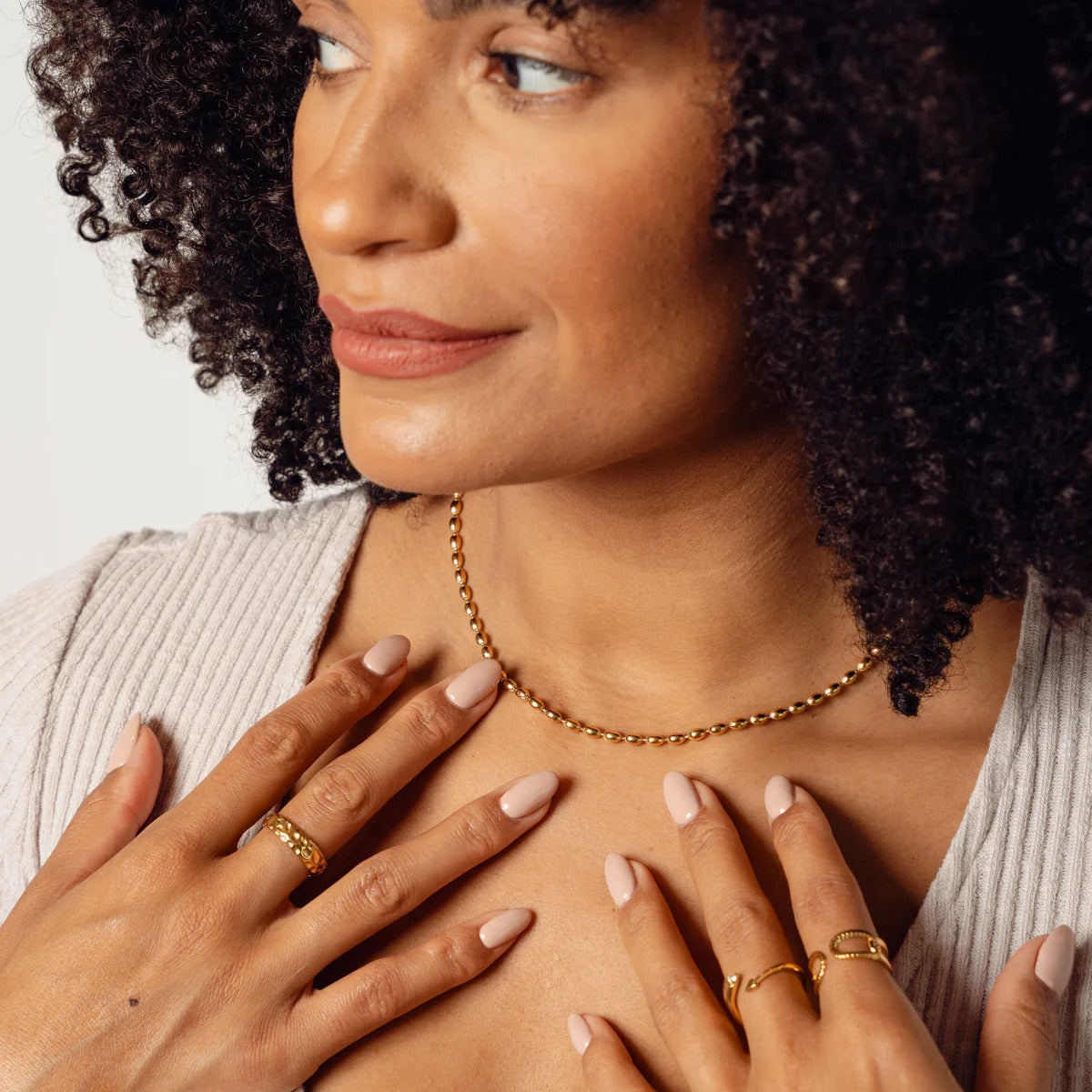 Beaded Chain Necklace 18K Gold Plated