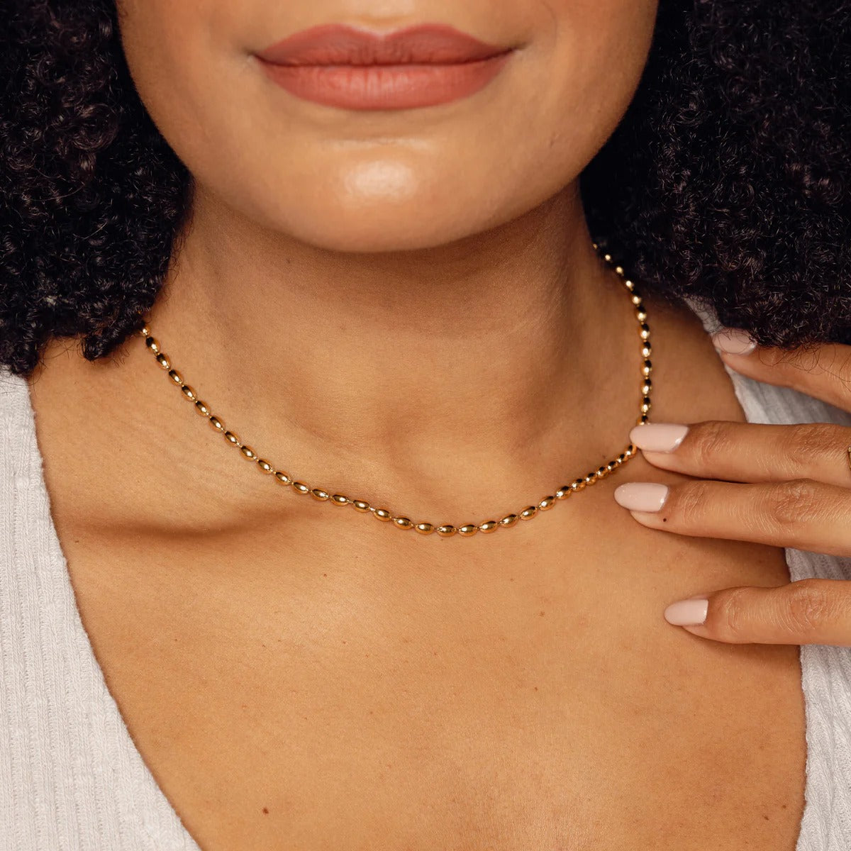 Beaded Chain Necklace 18K Gold Plated