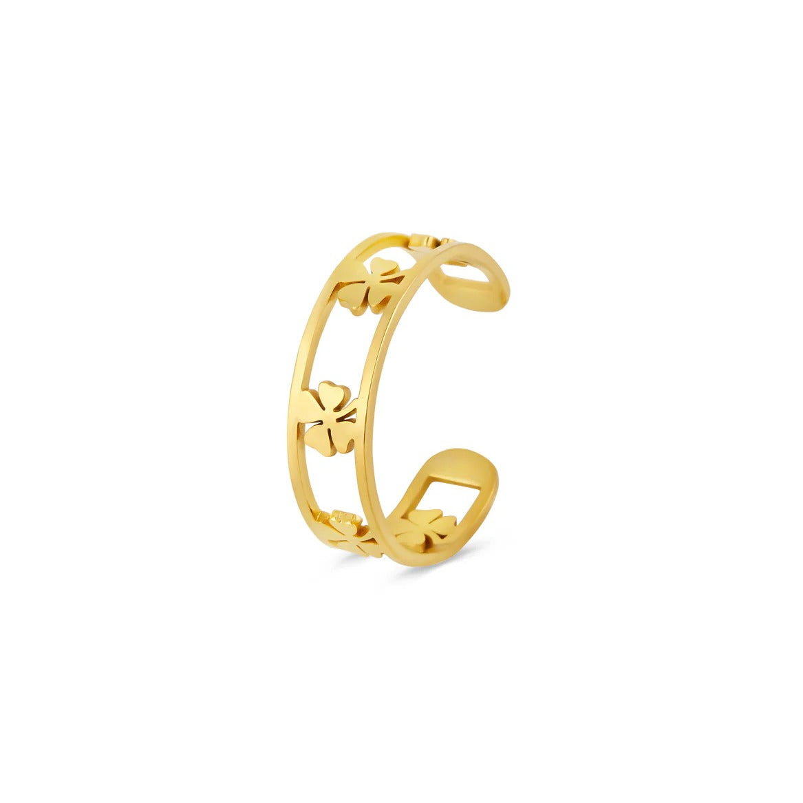 Openwork Clover Adjustable Ring 18K Gold Plated