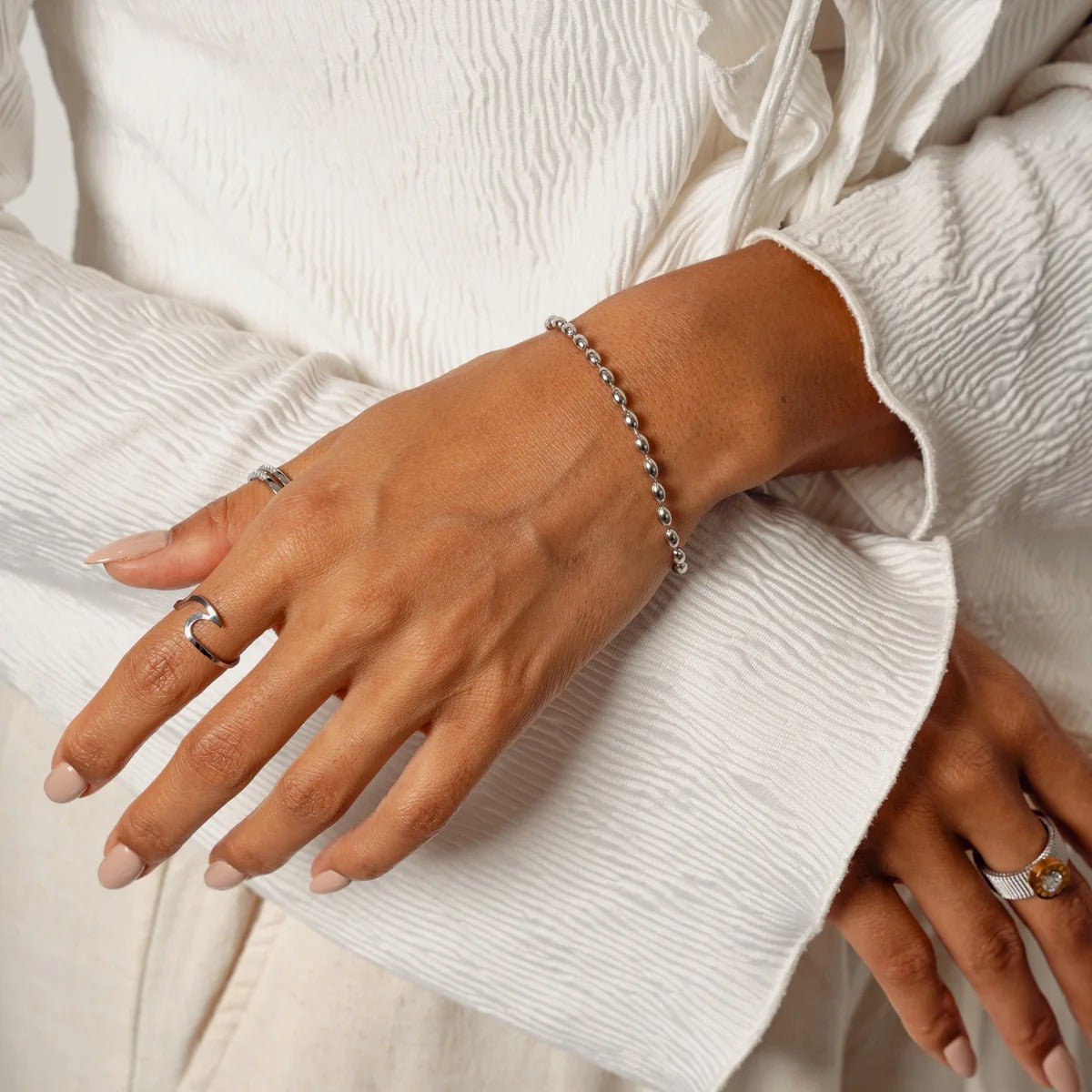 Beaded Chain Bracelet – Silver