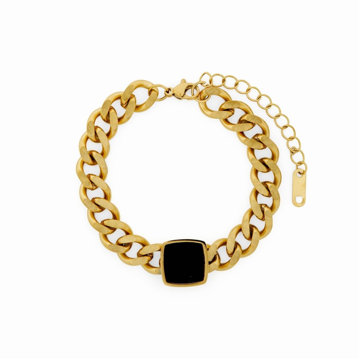 Chain Bracelet with Onyx Pendant 18K Gold Plated