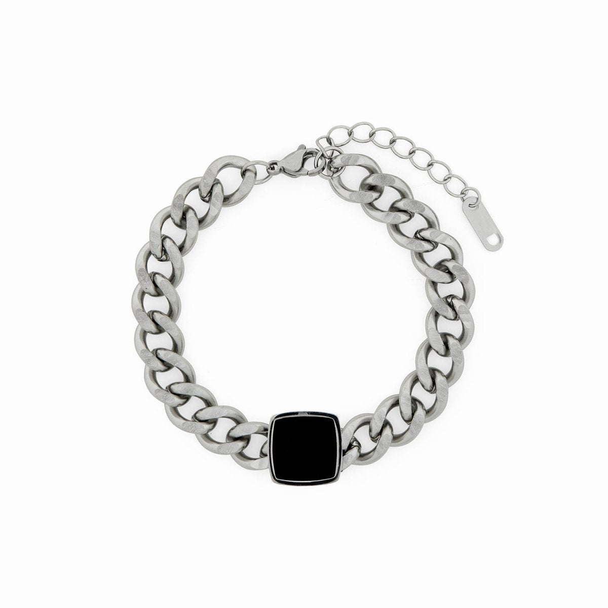 Chain Bracelet with Onyx Pendant – Silver