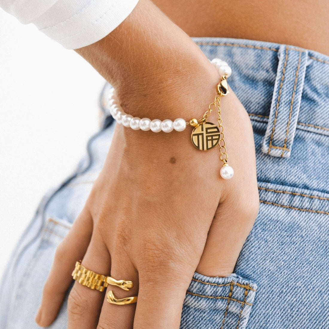 Charm Pearl Bracelet 18K Gold Plated