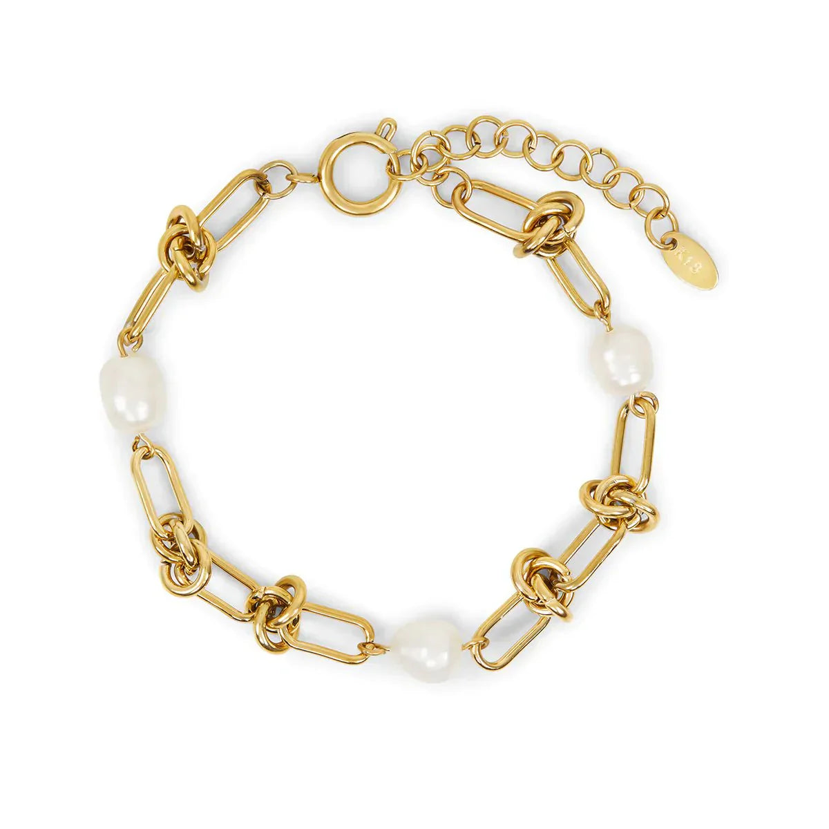 Knot and Pearl Bracelet 18K Gold Plated