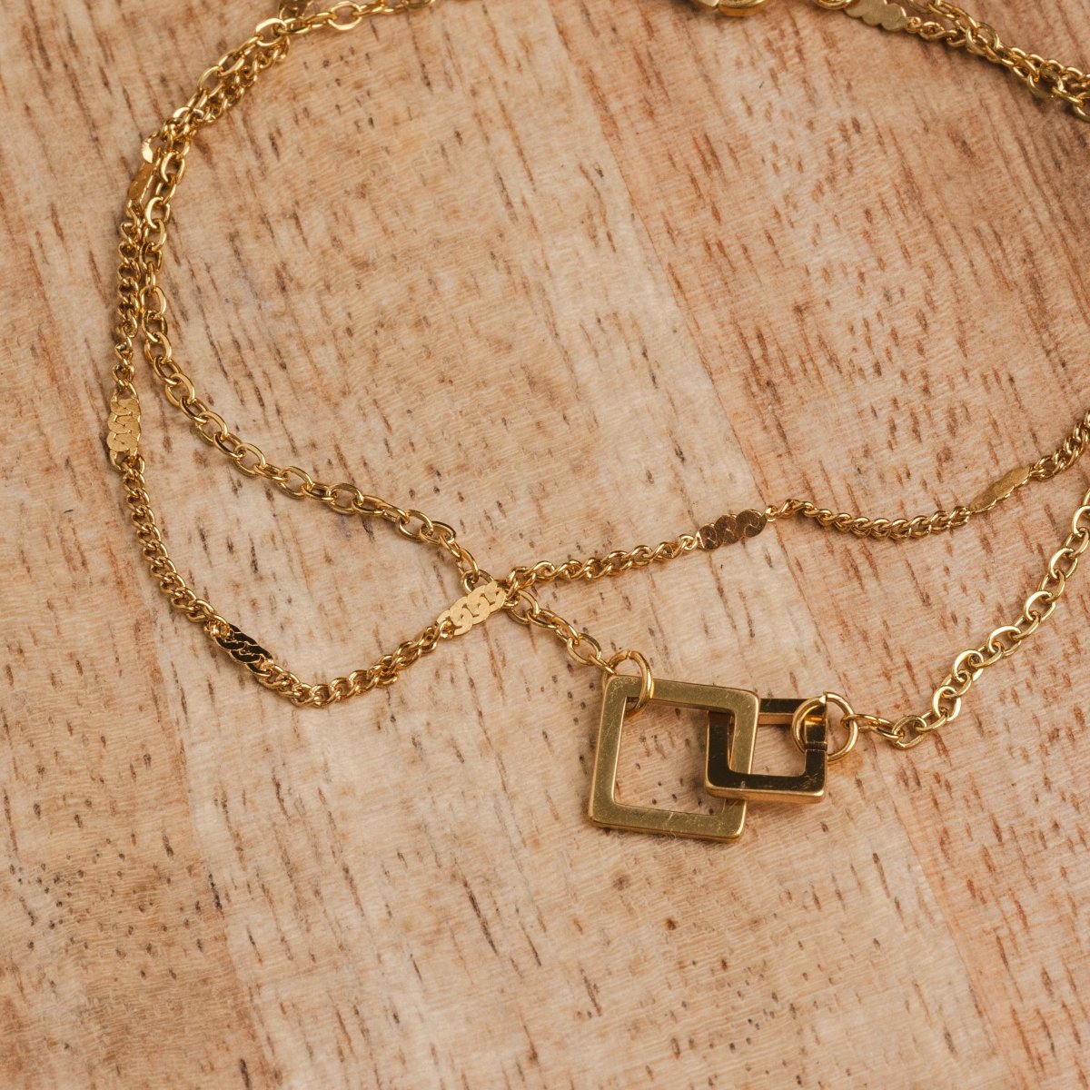 Square Link Pendant Bracelet 18K Gold Plated