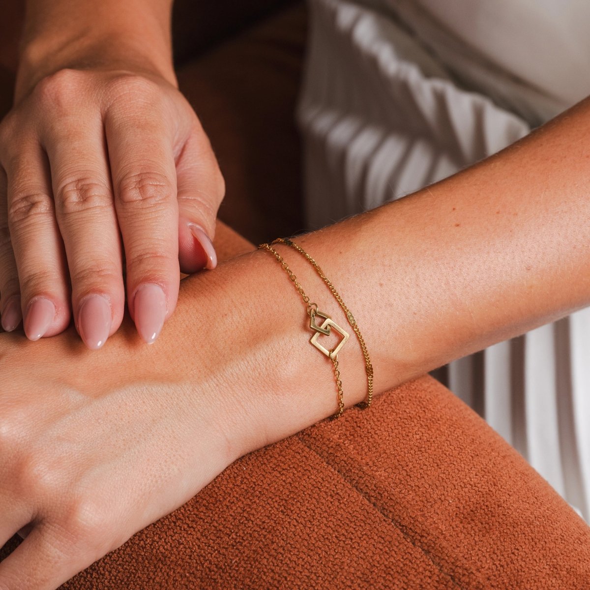 Square Link Pendant Bracelet 18K Gold Plated